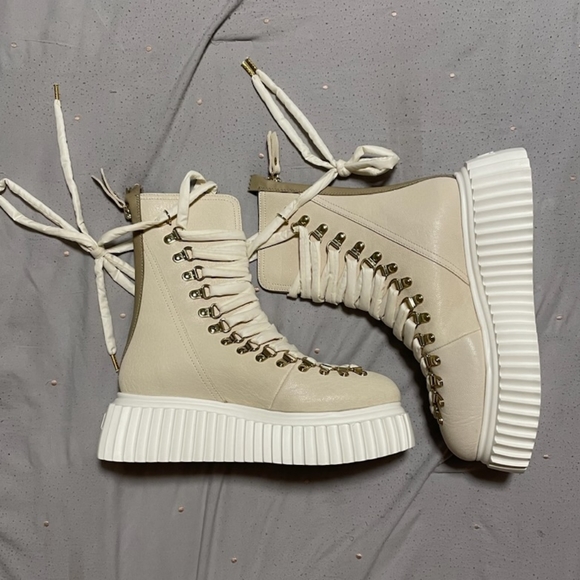 AGL DROMO leather biker boot off white women size EU 37.5 or US 7.5 - Picture 5 of 10